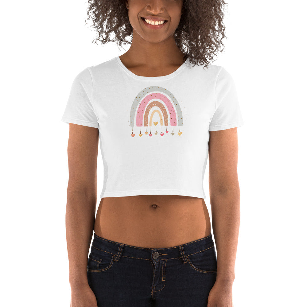 Women’s Crop Tee  "Rainbows & Hearts" Jumping Hearts