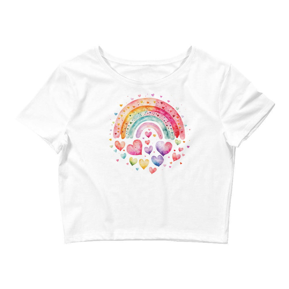 Women’s Crop Tee "Rainbows & Hearts" Falling Hearts