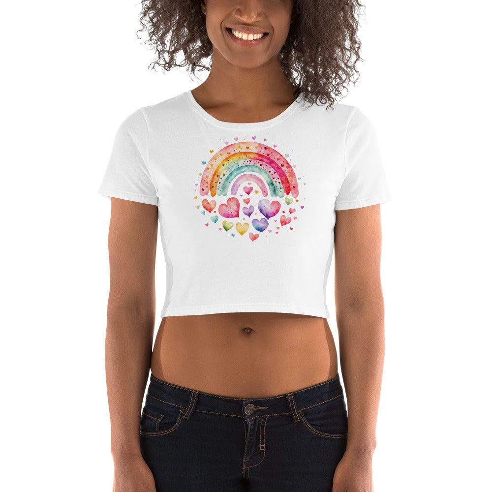 Women’s Crop Tee "Rainbows & Hearts" Falling Hearts