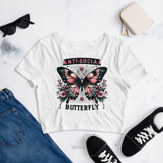 Women’s Crop Tee "Anti-Social Butterfly"