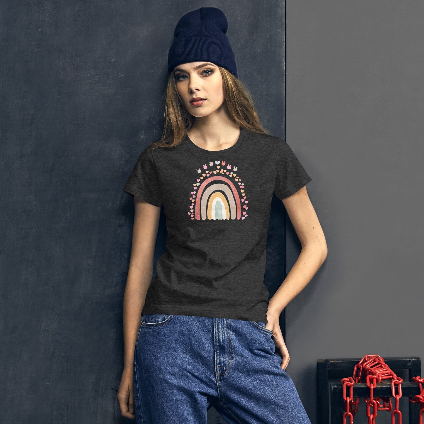 Women's Short Sleeve T-Shirt - "Rainbows & Hearts"  Spring