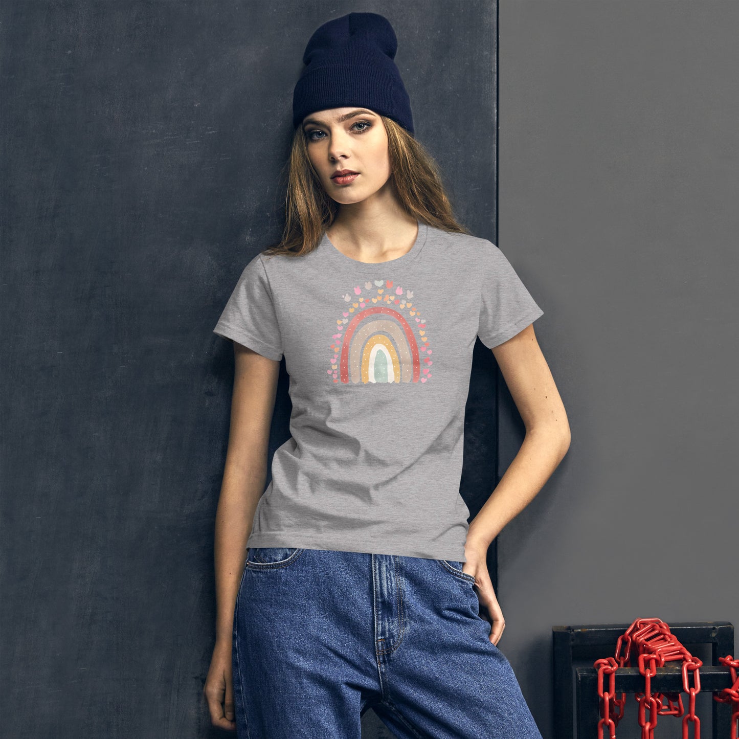 Women's Short Sleeve T-Shirt - "Rainbows & Hearts"  Spring