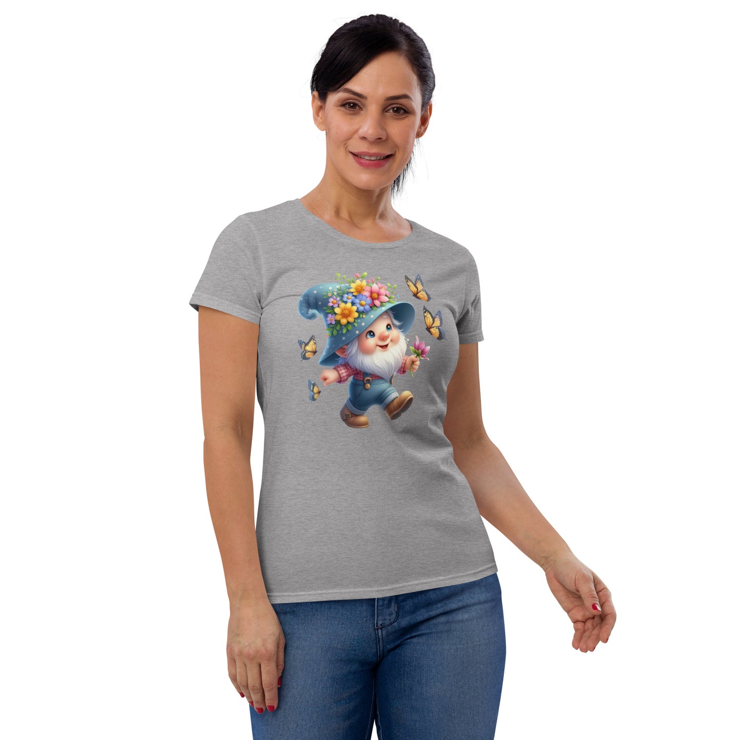 Women's Short Sleeve T-Shirt "Garden Gnomes" Butterflies