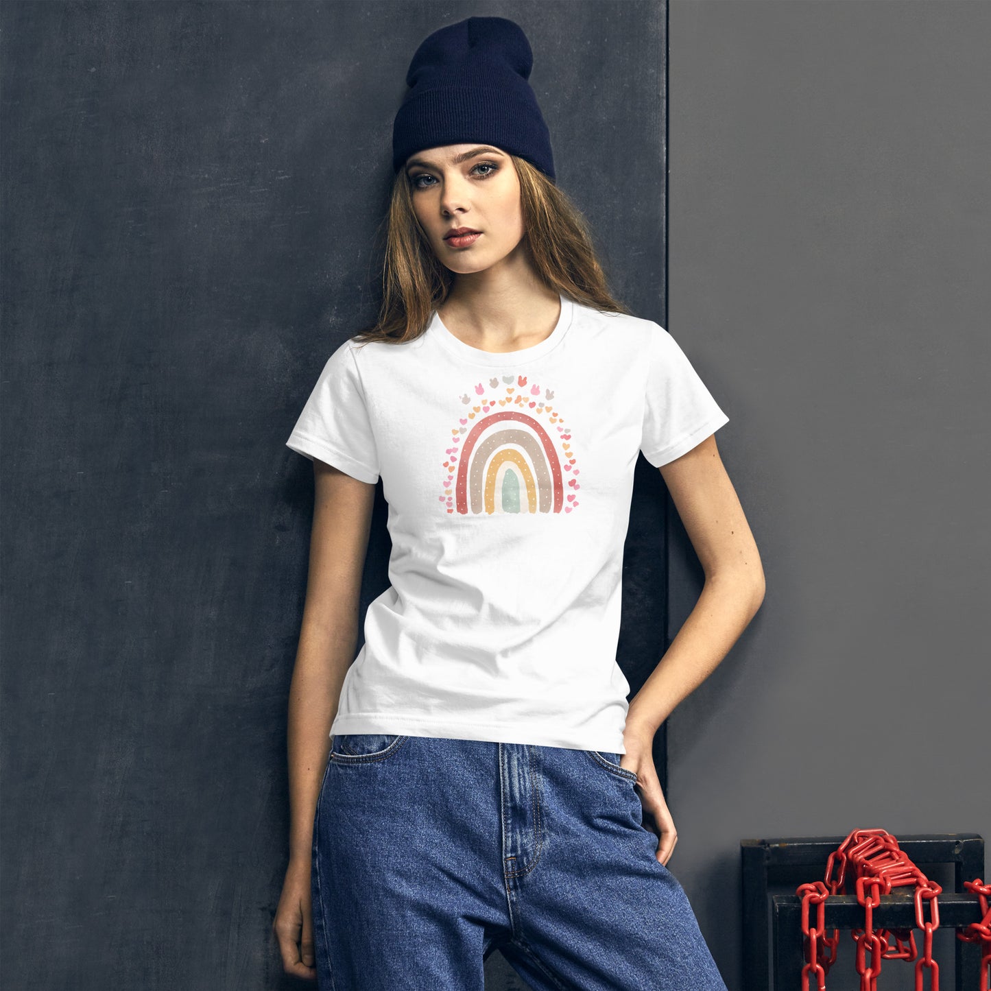 Women's Short Sleeve T-Shirt - "Rainbows & Hearts"  Spring