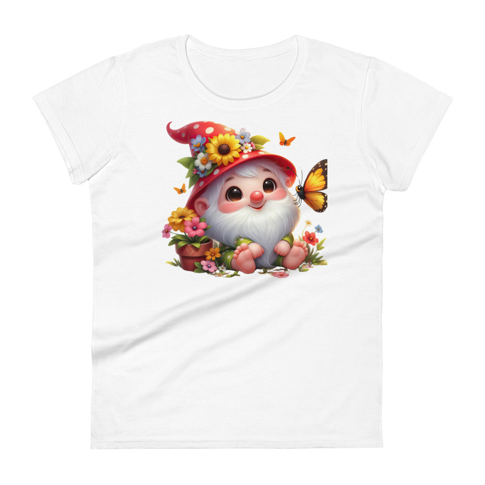 Women's Short Sleeve T-Shirt "Garden Gnomes" Flowers