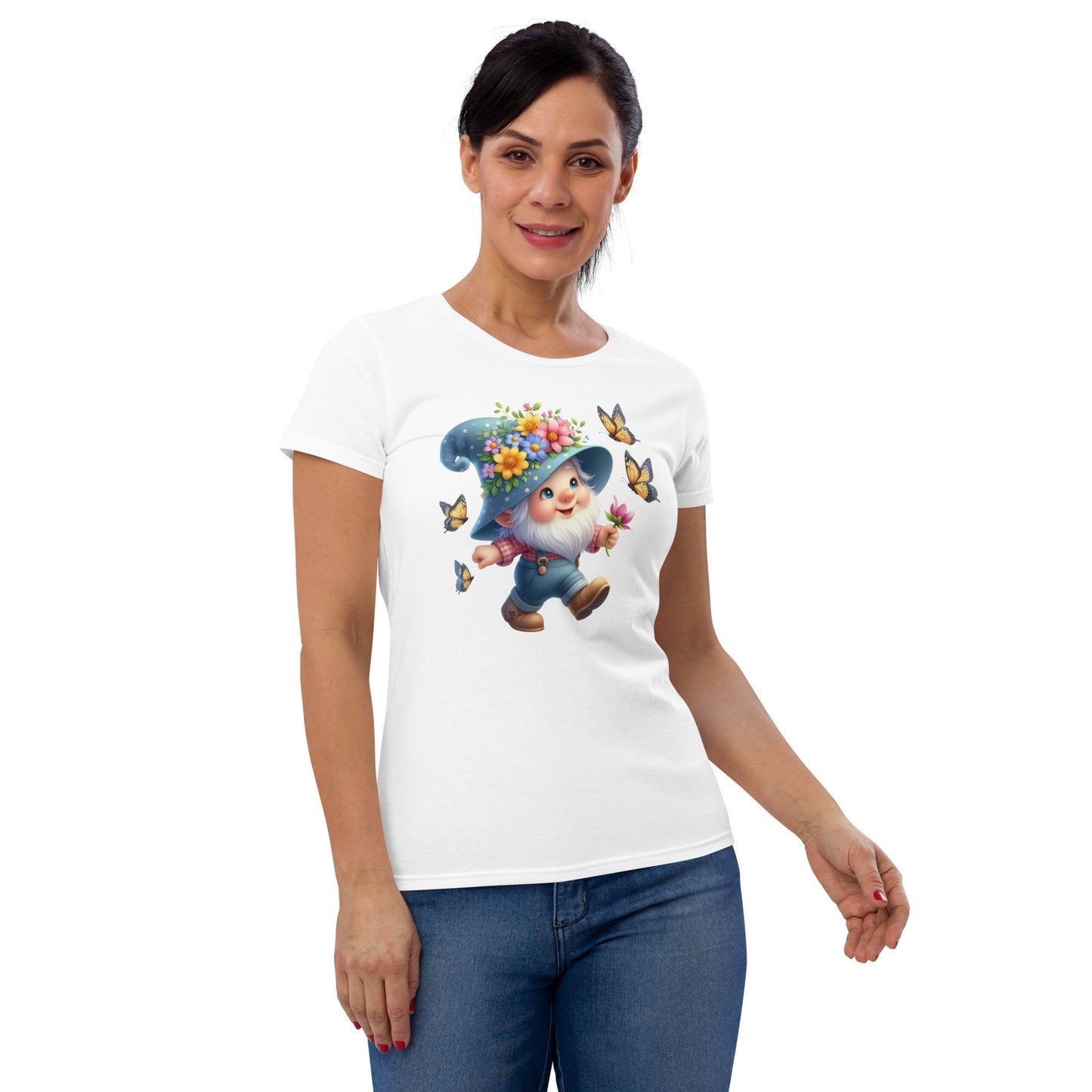 Women's Short Sleeve T-Shirt "Garden Gnomes" Butterflies