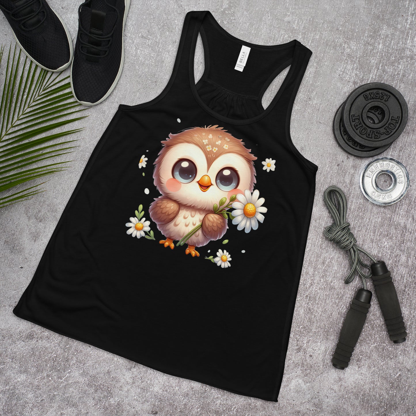 Kawaii Owl & Daisies  Women's Flowy Racerback Tank