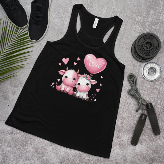 Kawaii Animal Love Cows  - Women's Flowy Racerback Tank