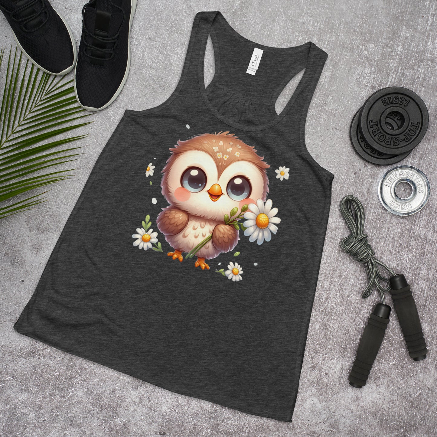 Kawaii Owl & Daisies  Women's Flowy Racerback Tank