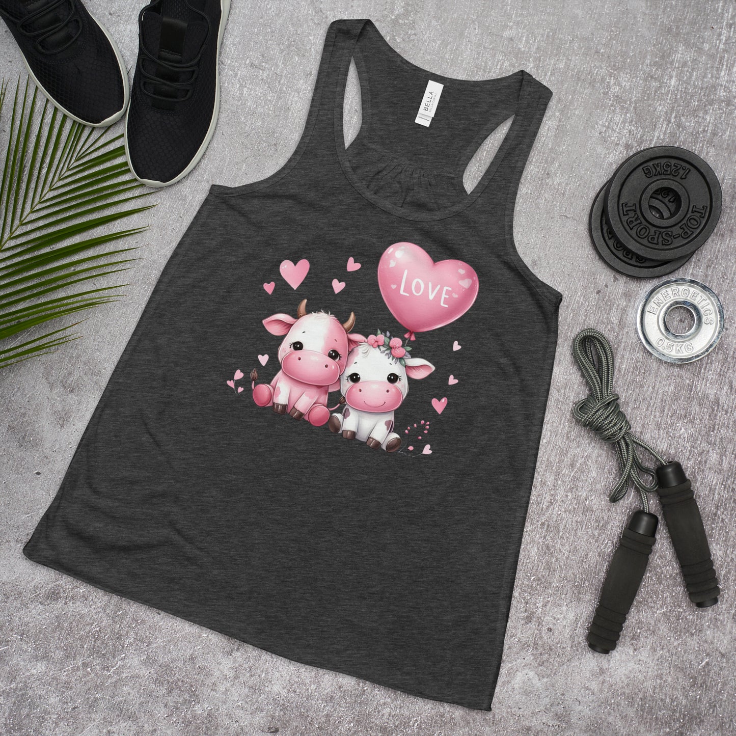 Kawaii Animal Love Cows  - Women's Flowy Racerback Tank