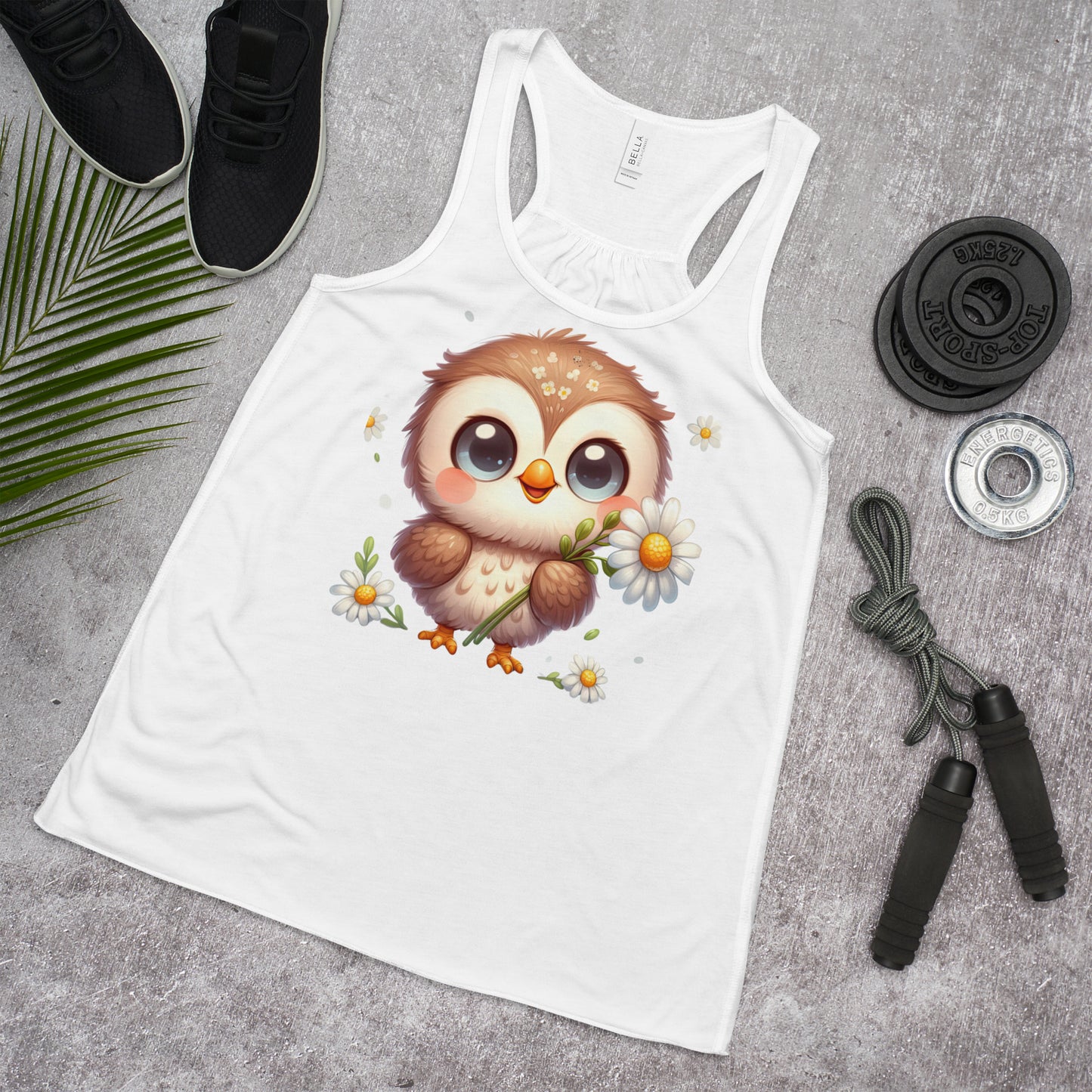 Kawaii Owl & Daisies  Women's Flowy Racerback Tank