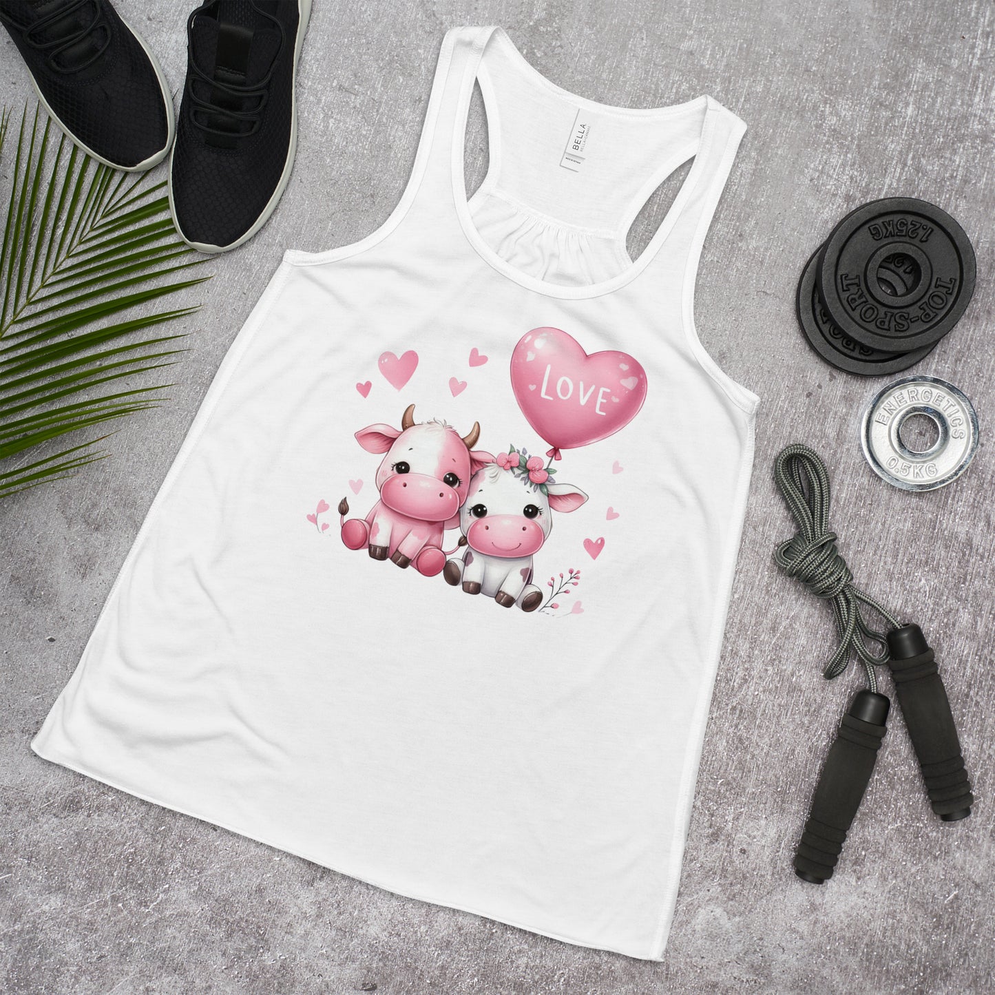 Kawaii Animal Love Cows  - Women's Flowy Racerback Tank