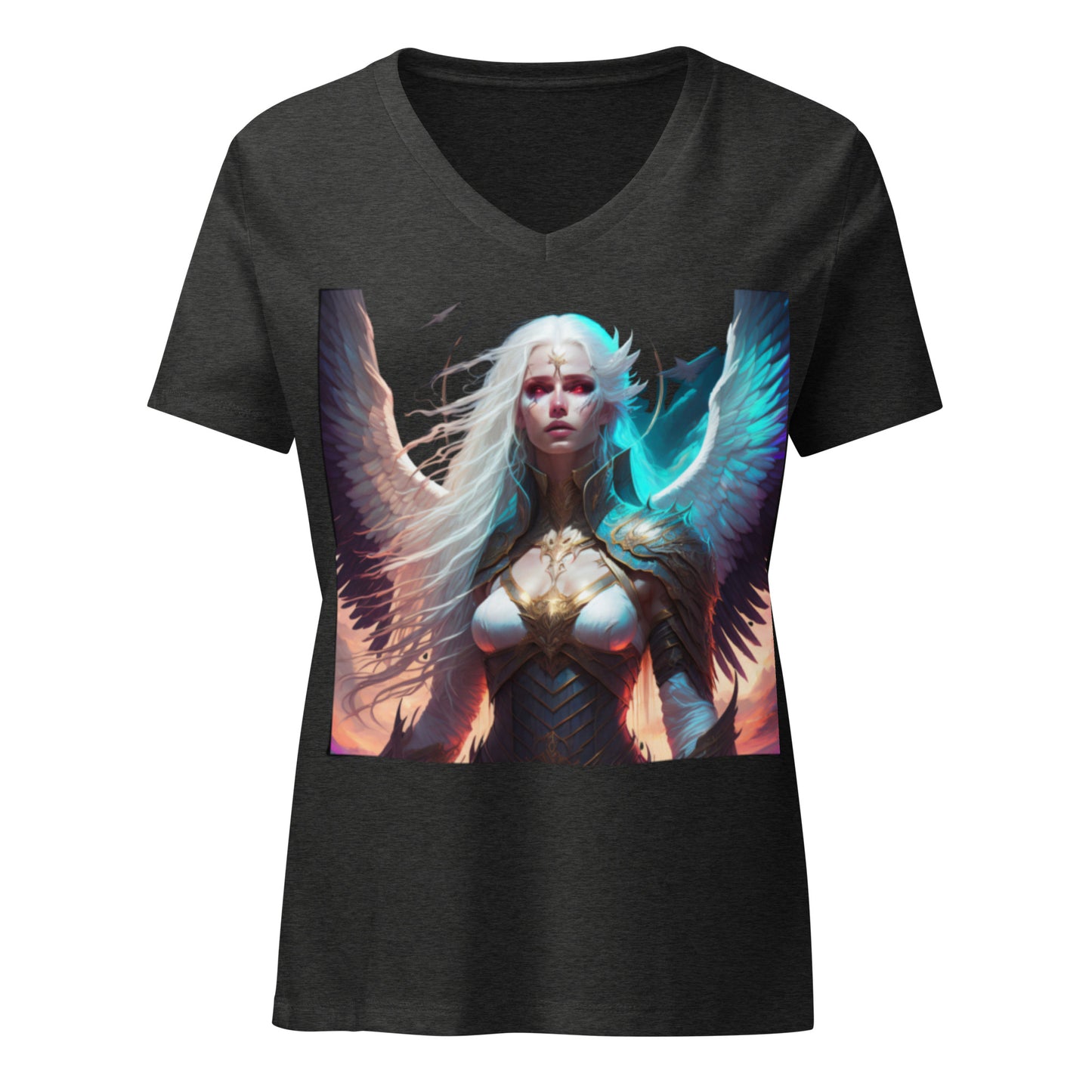 Women’s relaxed v-neck t-shirt, Angel "Silence and Storm:"