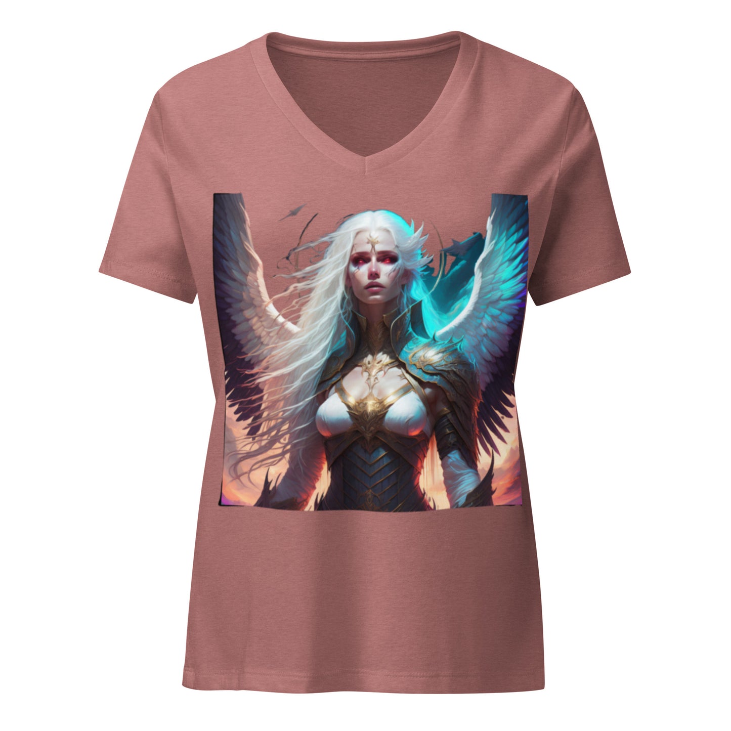 Women’s relaxed v-neck t-shirt, Angel "Silence and Storm:"