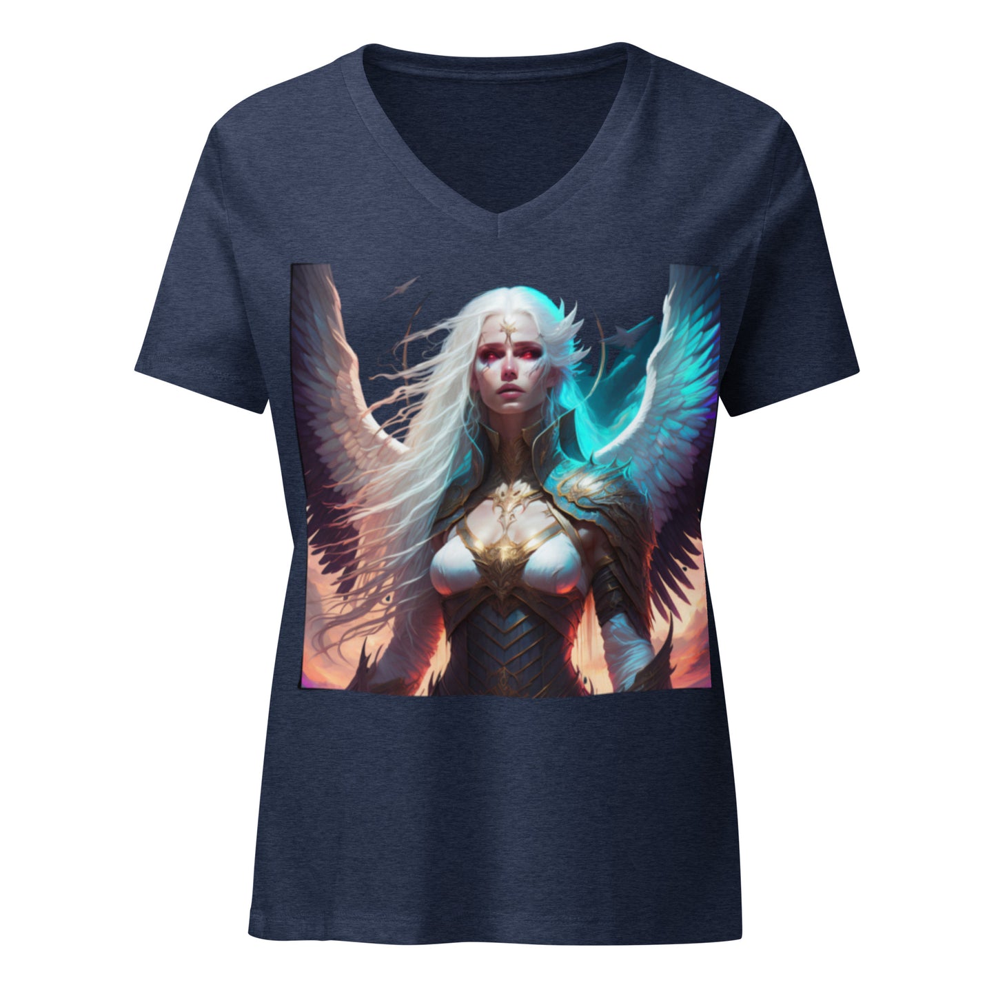 Women’s relaxed v-neck t-shirt, Angel "Silence and Storm:"