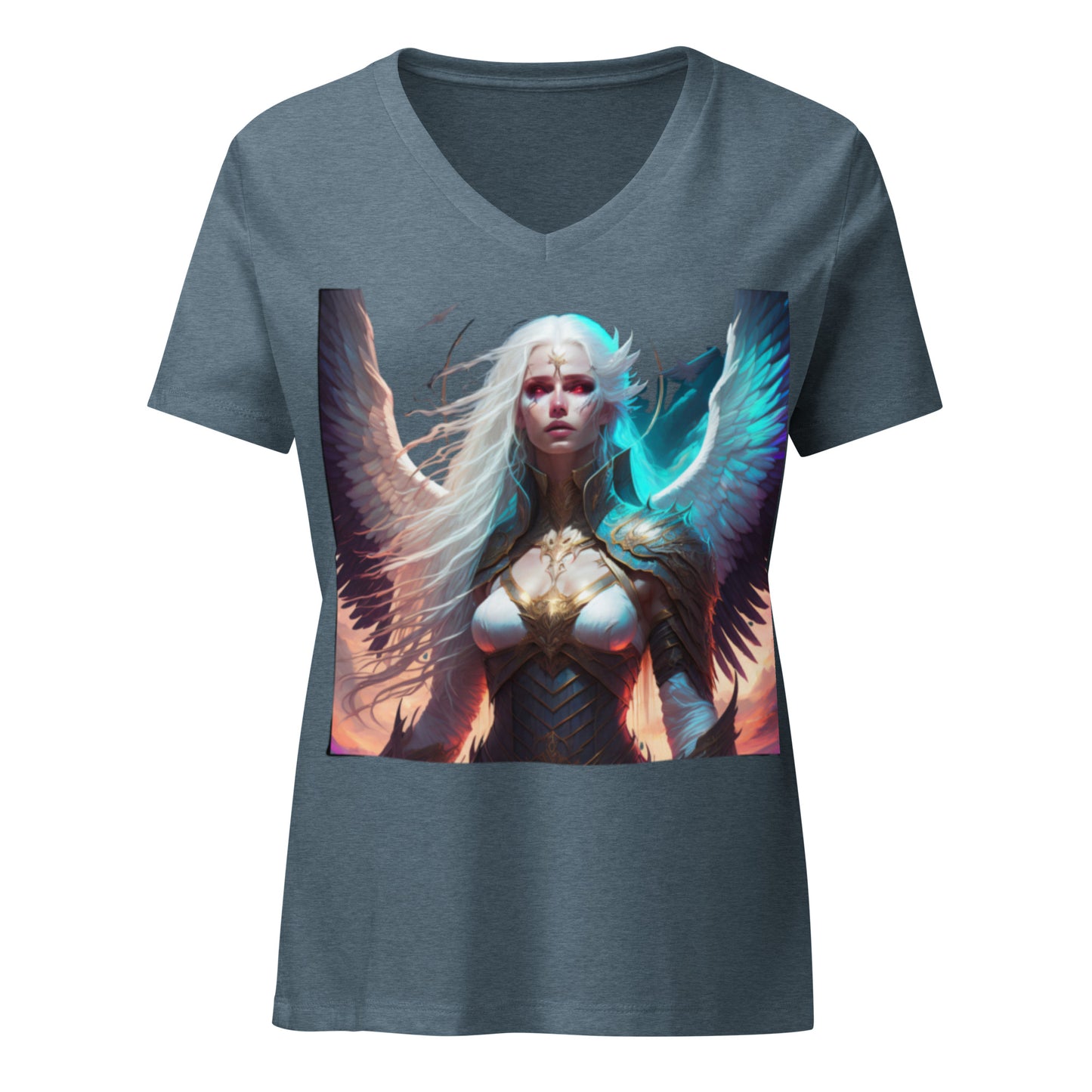 Women’s relaxed v-neck t-shirt, Angel "Silence and Storm:"