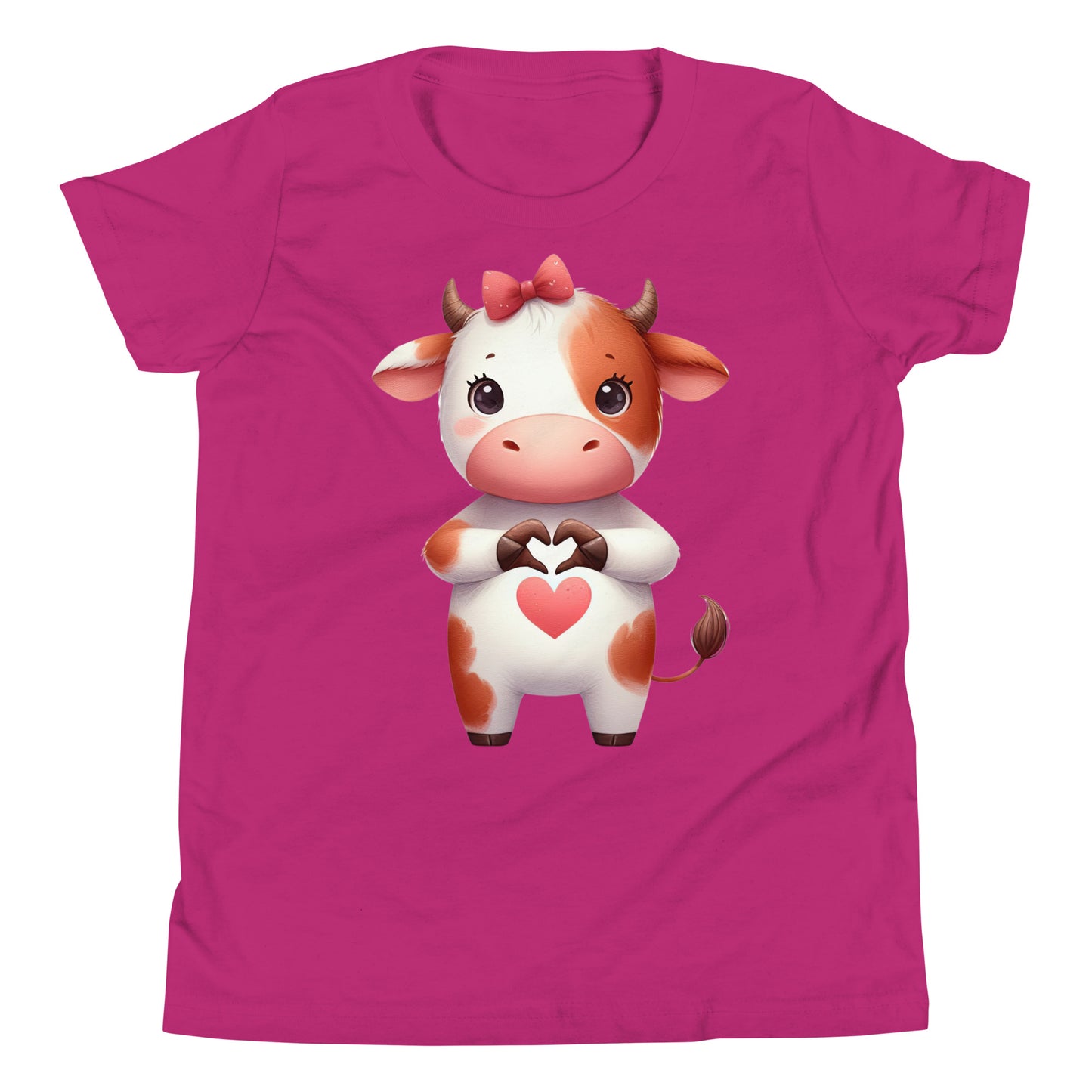 Youth Short Sleeve T-Shirt -Cow with "Heart Hands"