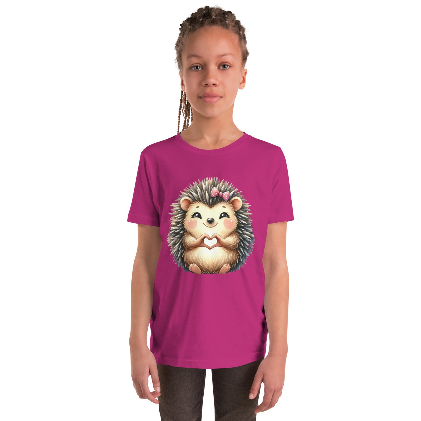 Youth Short Sleeve T-Shirt - Hedgehog with "Heart Hands"