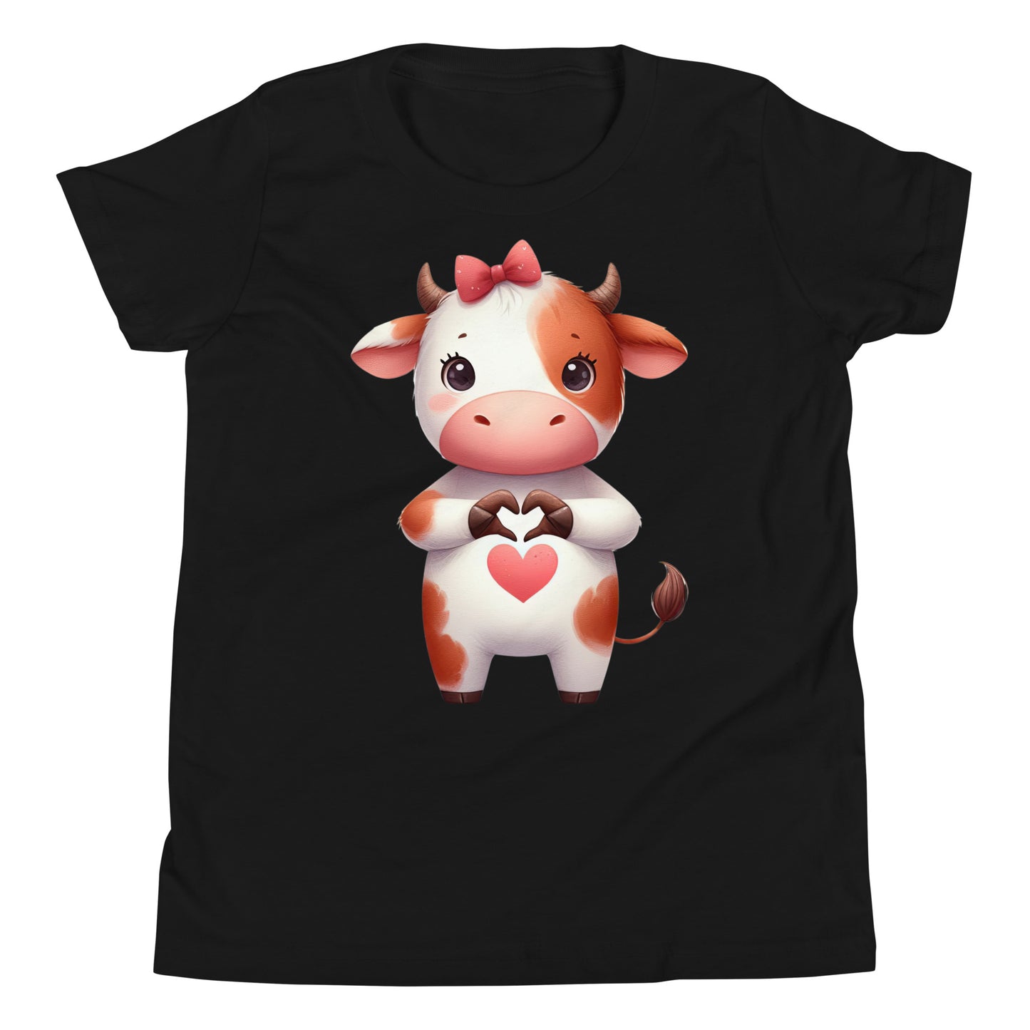 Youth Short Sleeve T-Shirt -Cow with "Heart Hands"