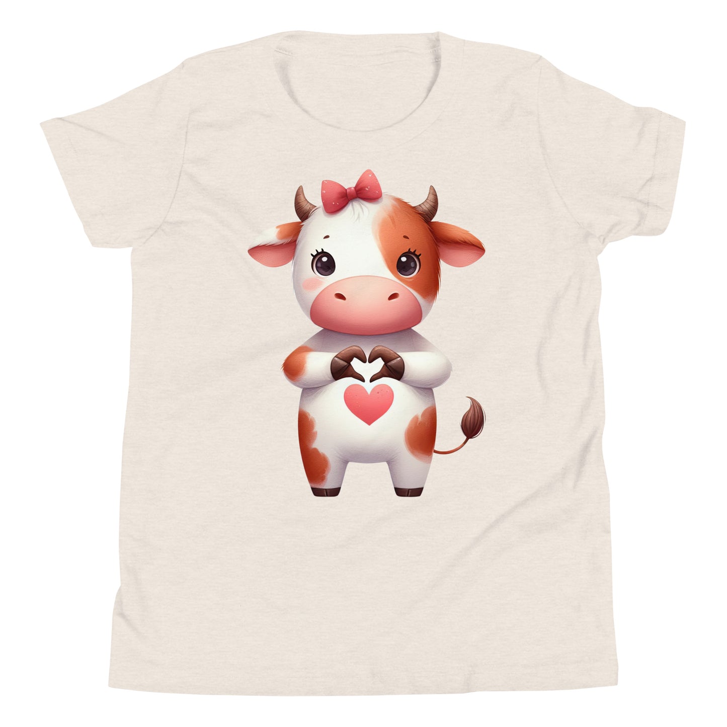 Youth Short Sleeve T-Shirt -Cow with "Heart Hands"