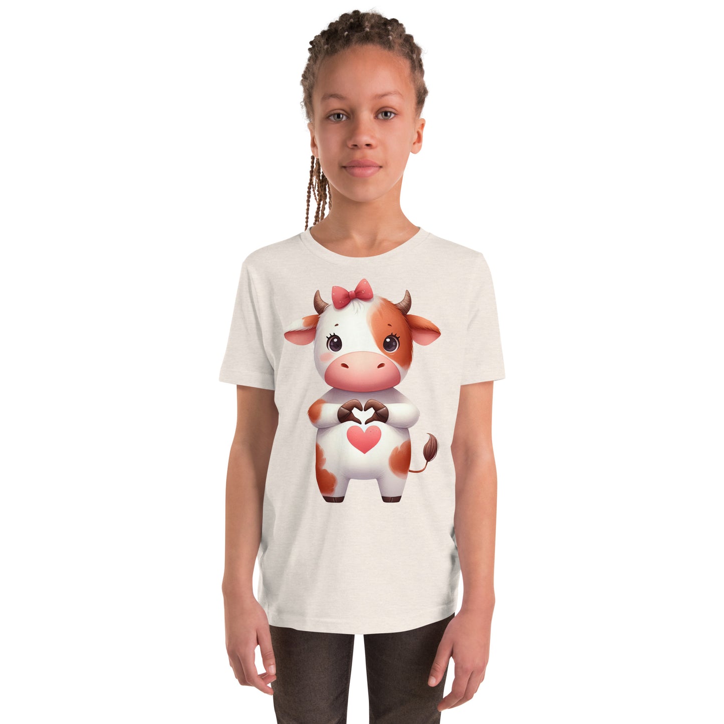 Youth Short Sleeve T-Shirt -Cow with "Heart Hands"