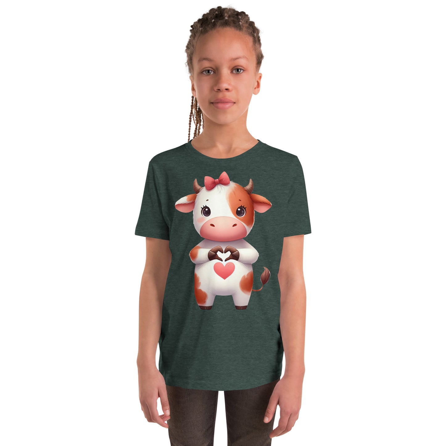 Youth Short Sleeve T-Shirt -Cow with "Heart Hands"