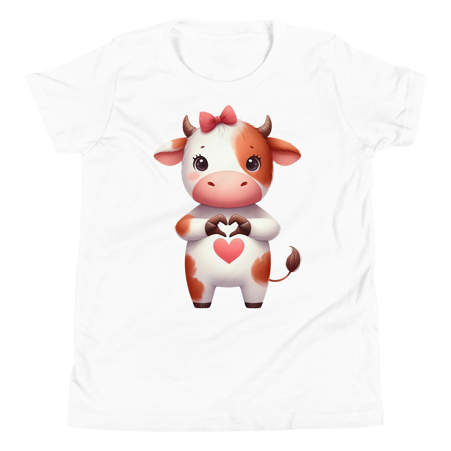 Youth Short Sleeve T-Shirt -Cow with "Heart Hands"