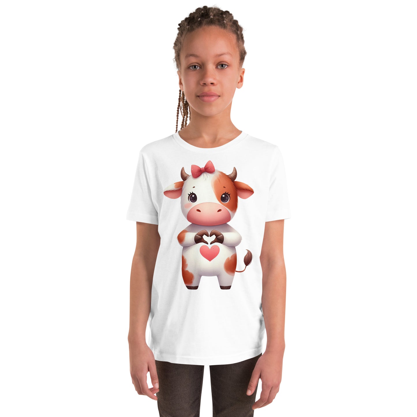 Youth Short Sleeve T-Shirt -Cow with "Heart Hands"